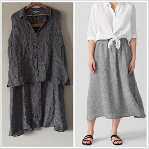Eileen Fisher Organic Linen Gingham Skirt/top Set Women’s 1X cottage Ethical
